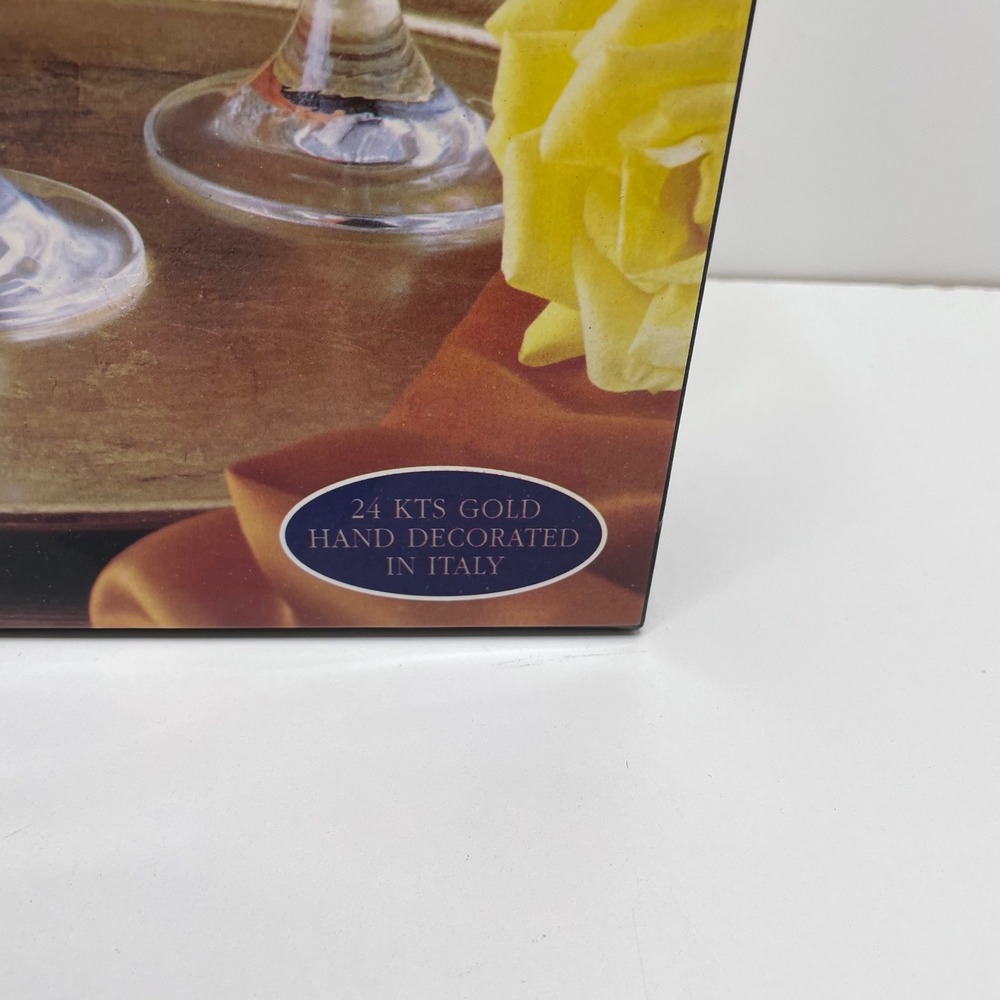 New Cellini Crystal Stemware Set 4 Wine Glasse 24K Gold Italy 7.5in Wedding Gift - Picture 2 of 10